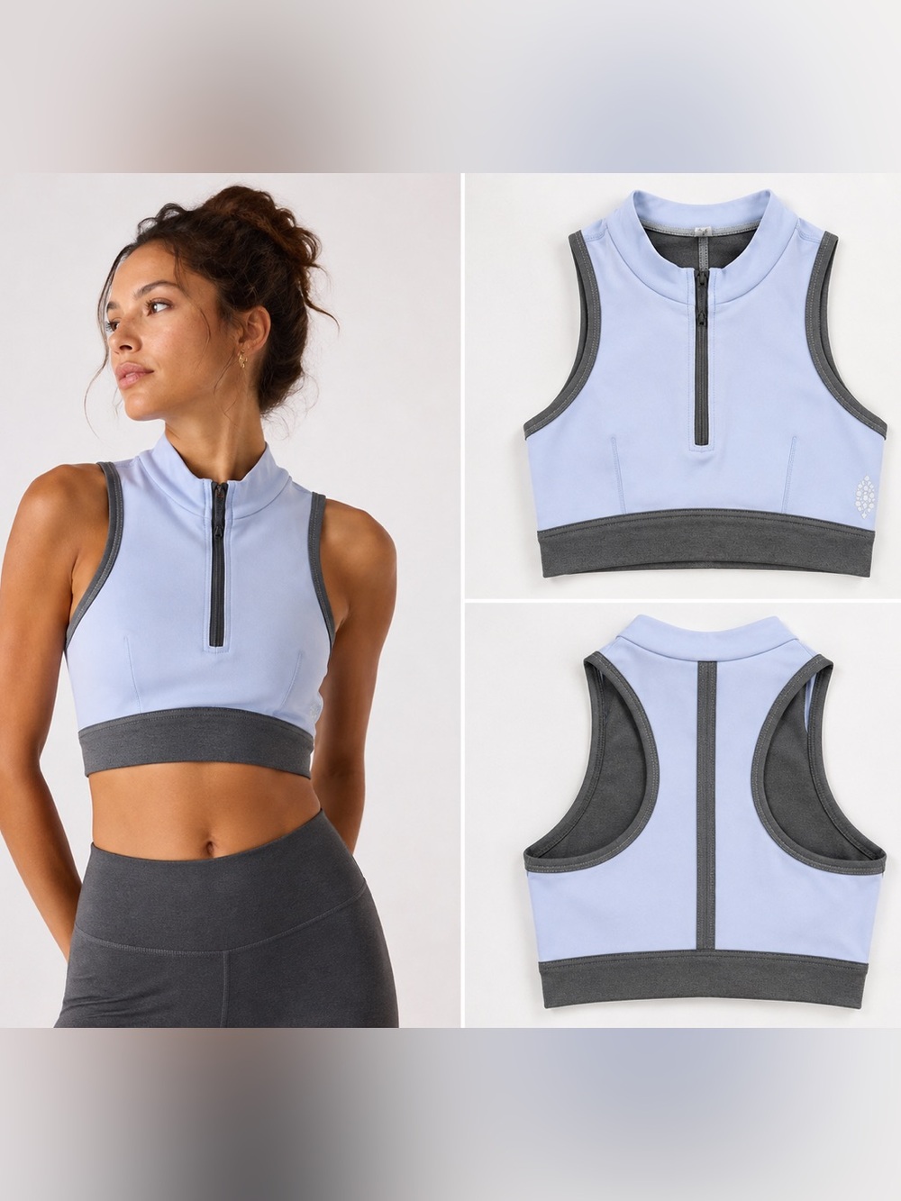FP Movement Round The Block Half Zip Crop Top Blue Gray S